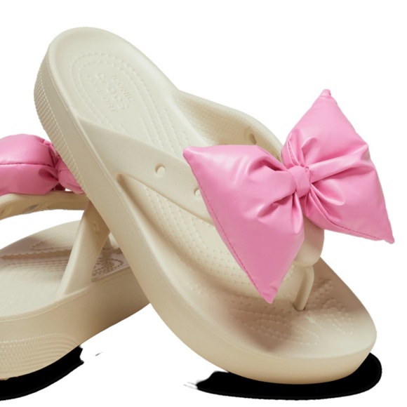CROCS Shoes - CROCS BONE PLATFORM FLIP FLOP PINK BOW